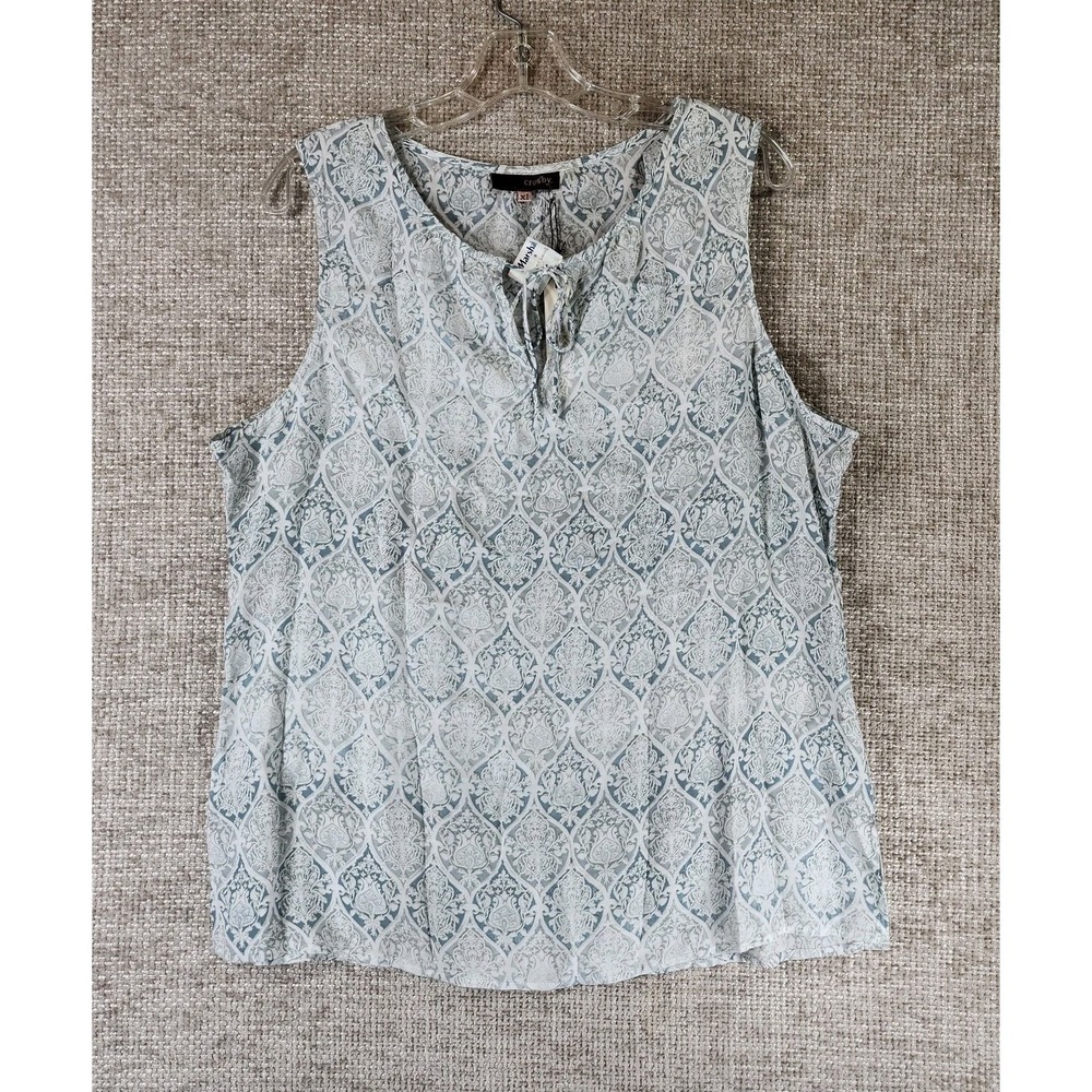 CROSBY By Mollie Burch‎ Tie Neck Tank Top Blouse Womens XL Gray White NWT